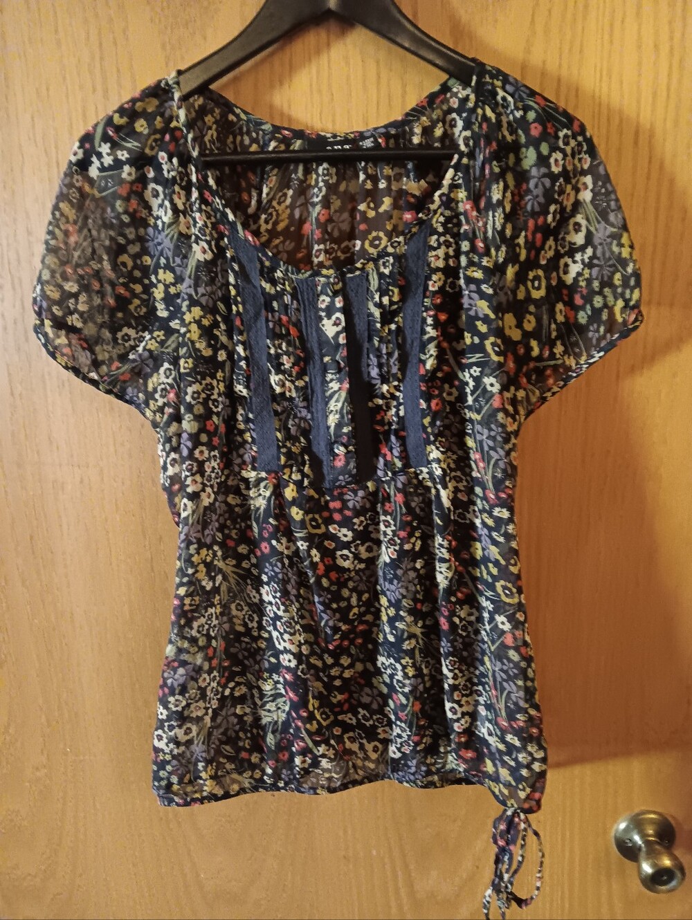 Floral Navy Short-Sleeve Peasant Top